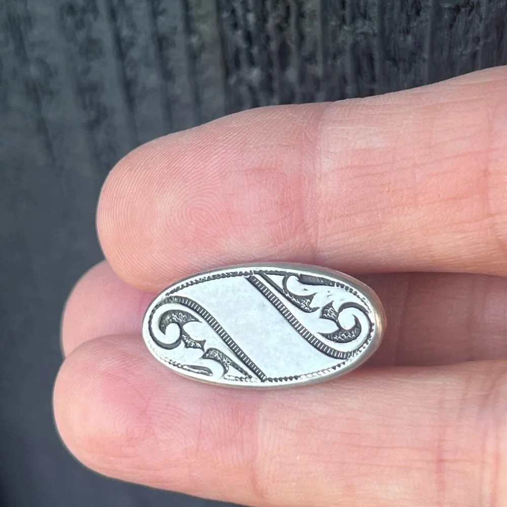 Vintage Scroll Faceted Oval Silver-Tone Tie Clasp Clip Tack Alligator Clasp